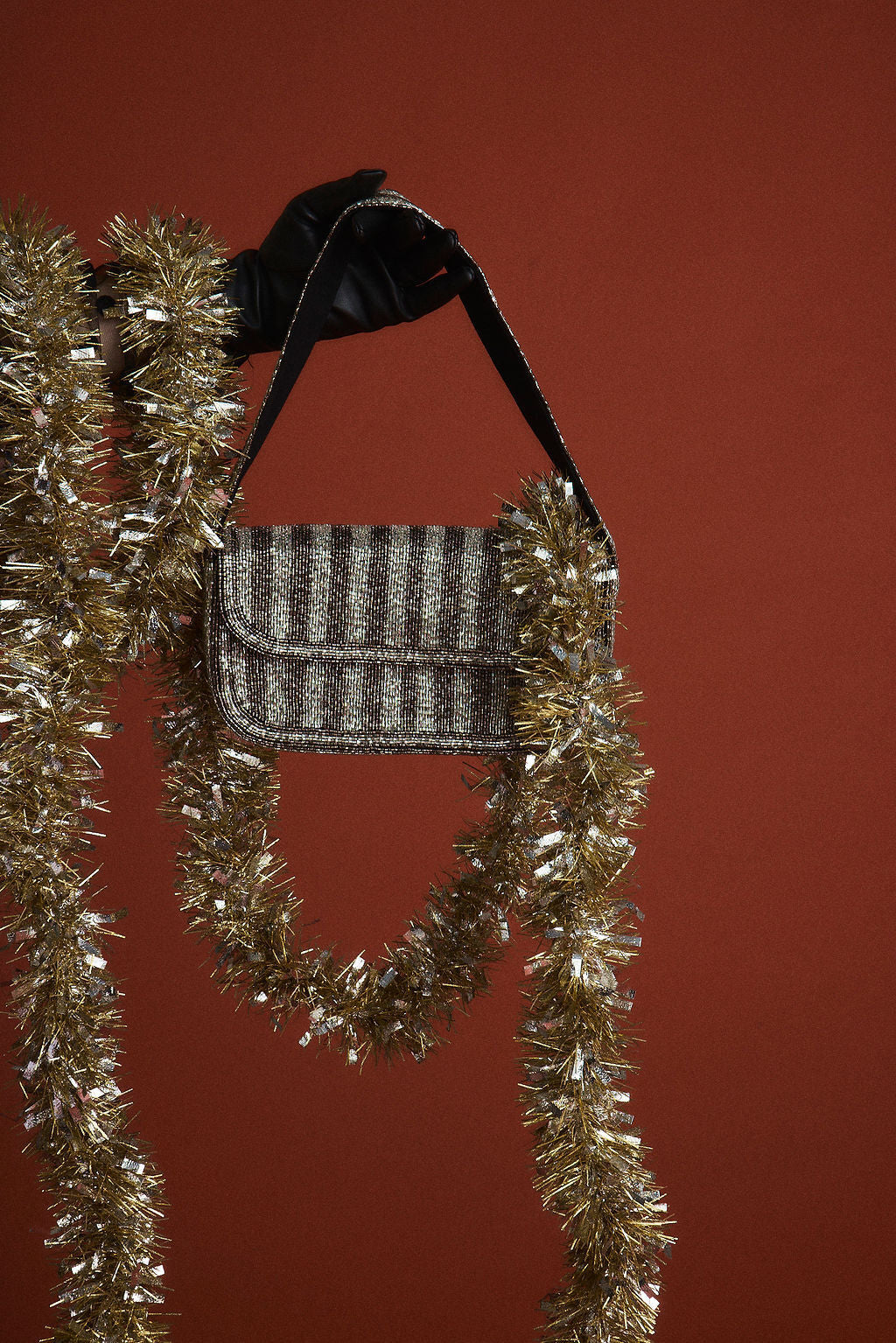 Lucy Silver and Black Striped Shoulder Bag