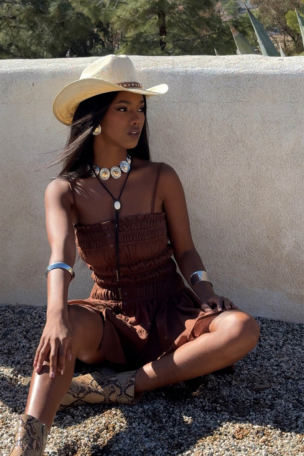 Indie Mocha Smocked Mini Dress