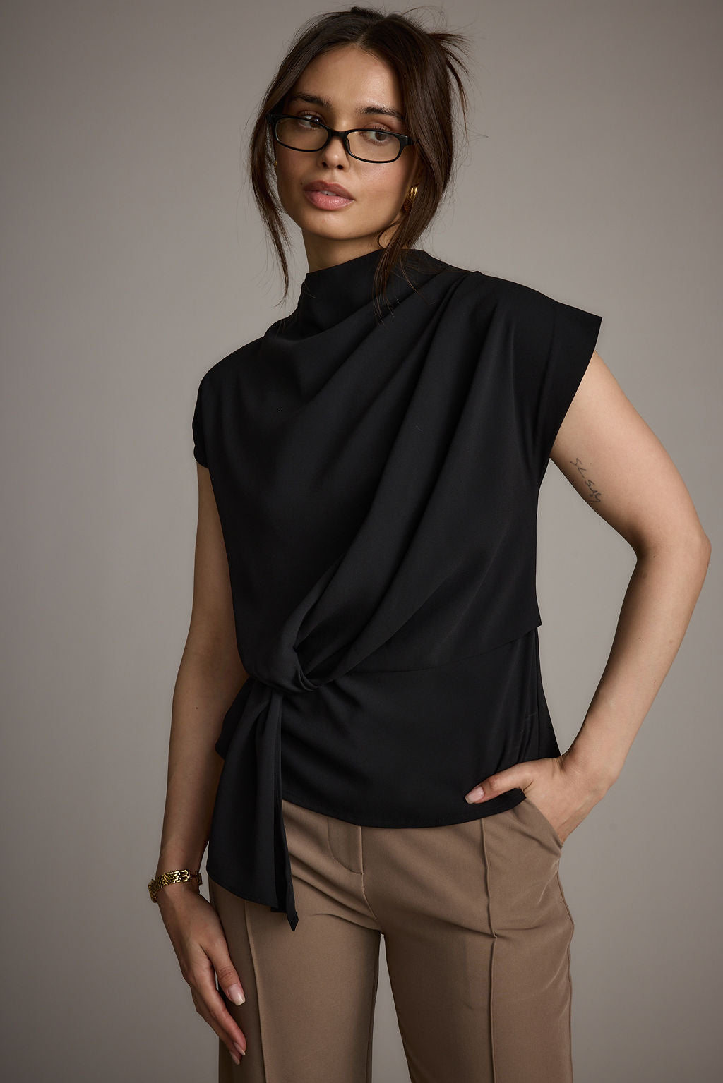 Atwood Black Twist Front Blouse