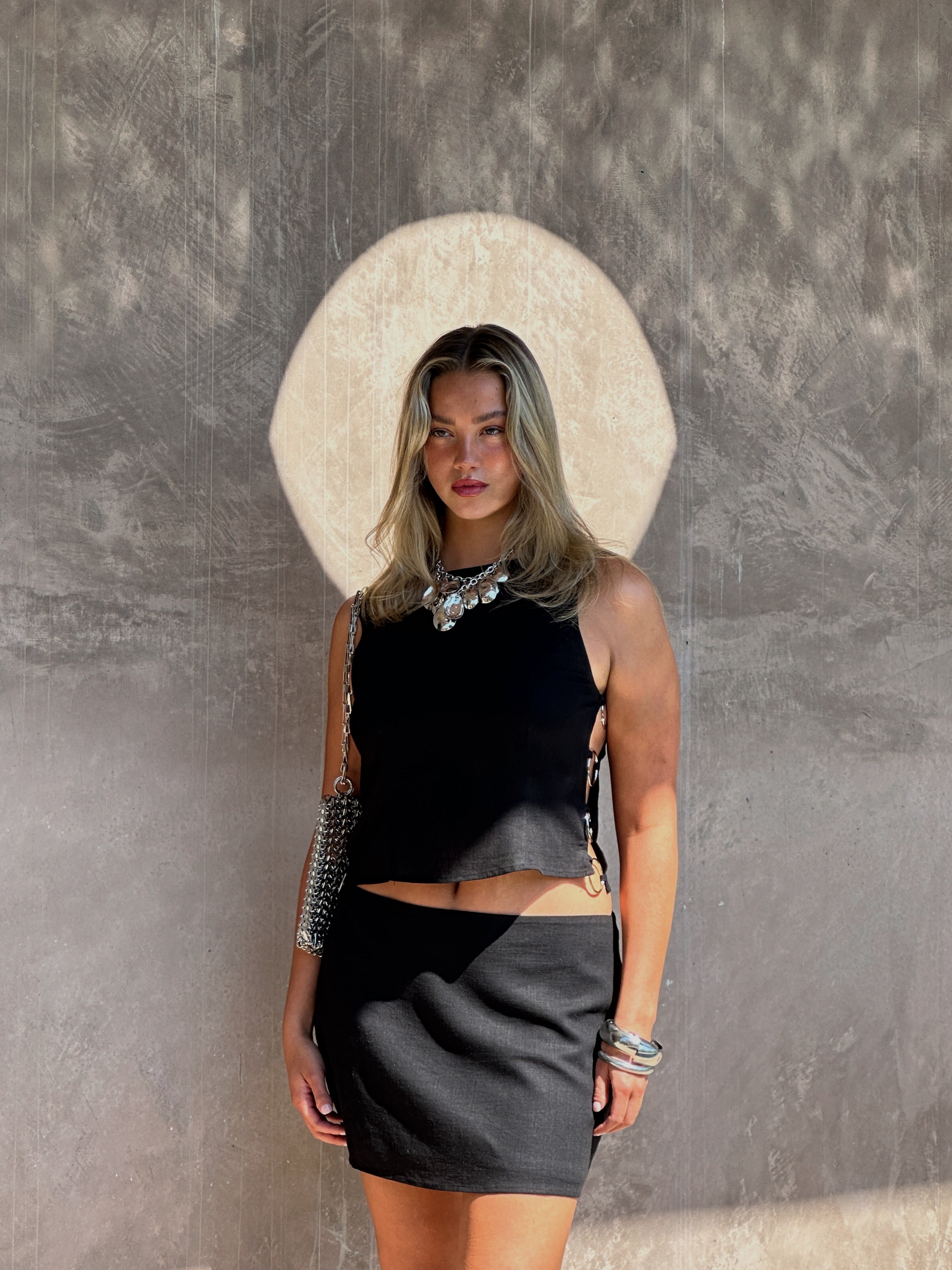 Brooke Black Linen Mini Skirt